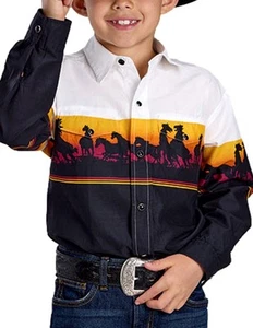 Roper Western Shirt Boys L/S Sunset Horse Black 03-030-0421-0219 BL - Picture 1 of 2