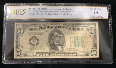 FR.1956-Hm* $5 1934 FRB St. Louis STAR PMG 15 RARE 947478-65 - Image 1 of 3