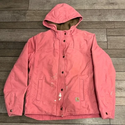 Vtg Carhartt Sandstone Pink Sherpa Lined Women's Jacket RN14806 Small Distressed - Image 1 of 4