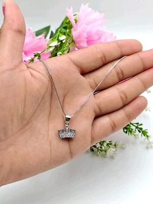 Massiccio 925 Argento Sterling Corona Ciondolo Con 43.2cm Catena Handmade Gioie - Immagine 1 di 4