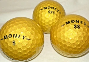 3 pelotas de golf SLAZENGER MONEY $$$ - doradas metálicas - excelente estado - Imagen 1 de 5