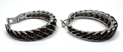 Silver Swirl Hoop Earrings Smoky Brown Topaz Pave Fashion Classic Jewelry - Image 1 of 4