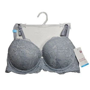 SO Balconette Push-Up Bra Soft Lace Underwire Convertible Women's Size 34C Gray - Picture 1 of 5