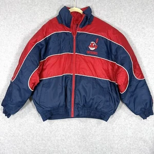 Vintage Cleveland Indians Jacket XL 90s Pro Player Chief Wahoo Spellout Coat - Picture 1 of 17
