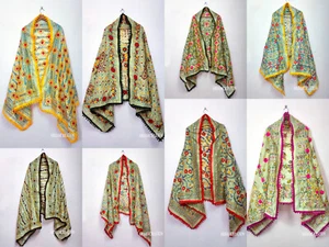 1 pc Original Phulkari Embroidery Silk Dupatta Chanderi Silk Dupatta Assorted - Picture 1 of 24