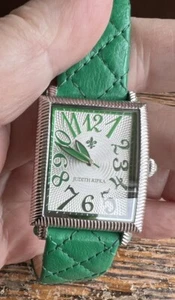 NWOT Judith Ripka Quilted Kelly Green Leather Watch 6.5"-8" Stainless Steel - Picture 1 of 5