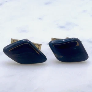 Unknown Gemstone Stone Accent Translucent Black Gold Mens Whale Back Cufflinks - Picture 1 of 8