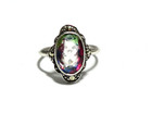Silver 835 Stamped Marcasite & Iris Rainbow Glass RING - UK Size O 1/2 - 2.4 grs