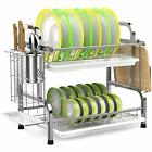 Dish Drying Rack iSPECLE 304 Stainless Steel 2-Tier Dish Rack with Utensil Ho...