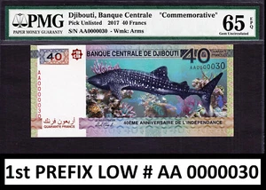 Djibouti 40 Francs 2017 Commemorative LOW Serial AA 0000030 GEM UNC PMG 65 EPQ - Picture 1 of 2