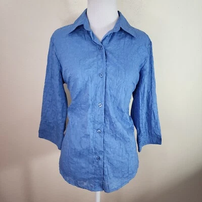 Blusa Lemon Grass Studio feminina azul com botões manga 3/4 tamanho pequeno P - Imagem 1 de 4