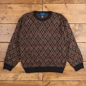 Vintage JC Penney Jumper Sweater XL Towncraft Geometric Roundneck Brown - Picture 1 of 7