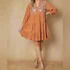 Entro Embroidered Tiered Boho Dress Western Rust Size Small Nwt