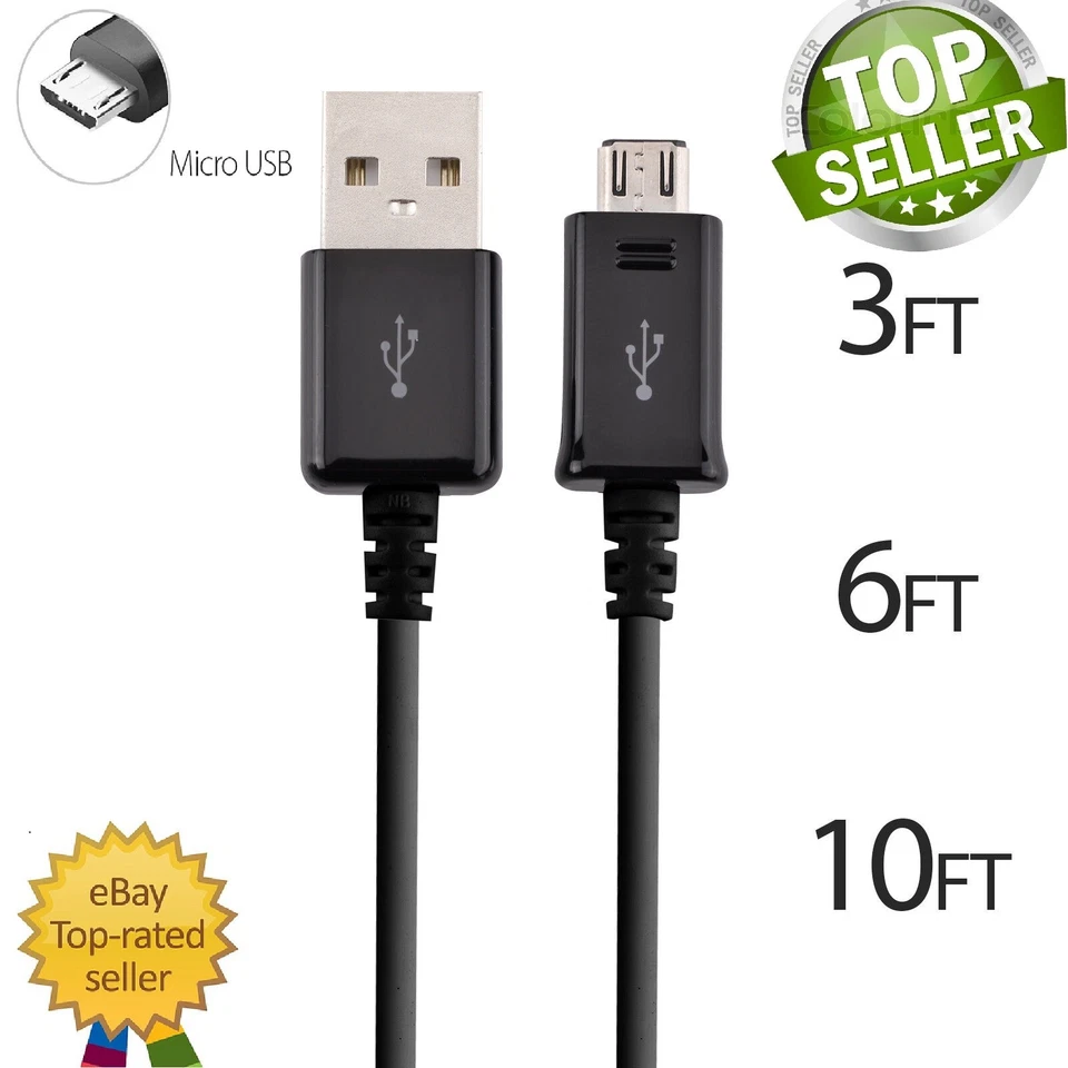 Micro USB Data Sync Charger Charging 3/6/10ft Cable Cord for Android Samsung LG - Image 1 of 4
