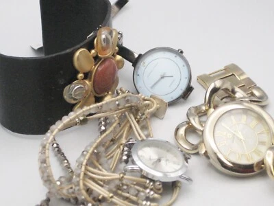 4PC Lot Adrienne Vittadini Quartz Watch Ellen Tracy Bracelet Parts Sold As Is - Image 1 of 4
