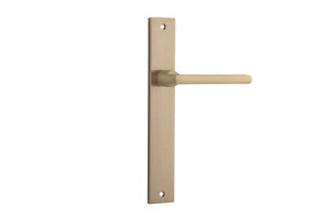 IVER Satin brass Baltimore lever handles & backplates,240 x 38 mm,85 mm pitch - Imagen 1 de 6