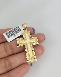 10k Jesus Nugget Cross Charm Pendant REAL 10Kt Religious Yellow Gold Genuine. - Picture 1 of 5