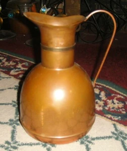 Vintage Morocco Copper Pitcher Vase With Handle Middle Eastern Pitcher Country - Picture 1 of 10