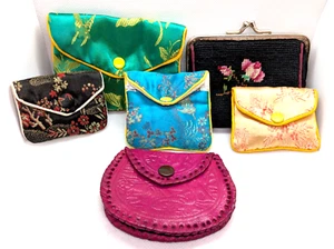 Vintage Lot 6 Coin Purses (4) Asian Design (1) Needlepoint (1) India Leather - Picture 1 of 24