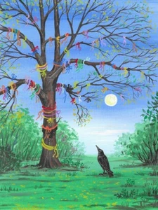 1.5x2 DOLLHOUSE MINIATURE PRINT OF PAINTING RYTA 1:12 SCALE TREE OF WISHES FOLK - Picture 1 of 1