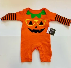 0-3 Months Halloween Nerdy Pumpkin Coverall Outfit Crawler - Picture 1 of 1