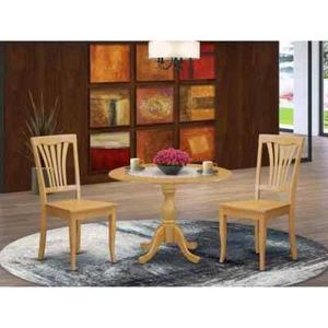3-Piece Natural Oak Solid Wood Dining Set with Dropleaf, Seats 4 - Picture 1 of 3