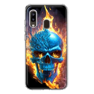 For Samsung Galaxy A20 Shockproof Hybrid Case, Blue Flaming Fire Skull - Picture 1 of 1