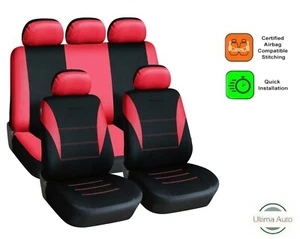9 Pièce Complet Rouge Tissu Voiture Siège Housses Set Renault Clio Megane MPV - Picture 1 of 6