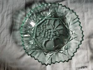 VTG Federal Glass Pioneer Fruit Bowl Fluted Sawtooth 10-1/4" Aqua Blue Green - Picture 1 of 7