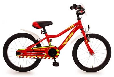 18" Feuerwehr Kinderfahrrad Bike rot Rücktrittbremse reflektierende Sticker - Bild 1 von 4
