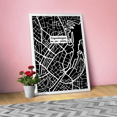 Copenhagen, Hand Drawn City Map Poster — Black White Modern Urban Art - Image 1 of 4