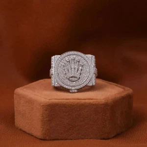 3 Ct Round Cut Natural Moissanite Men's Pinky Wedding Ring 925 Sterling Silver - Picture 1 of 6