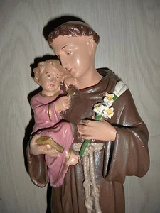 ANCIENNE STATUE RELIGIEUSE: Saint ANTOINE & JESUS / PLATRE POLYCHROME /N°5 - Picture 1 of 5