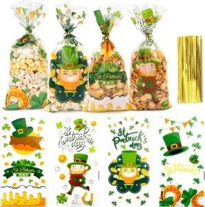 100 St. Patrick'S Cellophane Treat Bags 5.0 X10.5 Inches, Shamrock Treat Bags - Picture 1 of 7