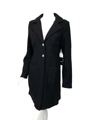 DKNY Negro Lana Hervida Tejido Cuatro Bolsillos Plumero Plumero Suéter Chaqueta 8 NUEVO $169 Foto 1 de 3