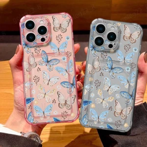 Girly Butterfly Case With Card Slot For iPhone 16 15 Pro Max 14 13 12 11 Cover - Zdjęcie 1 z 14