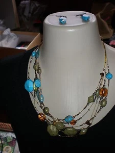 MODA TURQUESA Y ÁMBAR CON COLLAR VERDE Y PENDIENTES JOYERÍA BONITA - Imagen 1 de 5