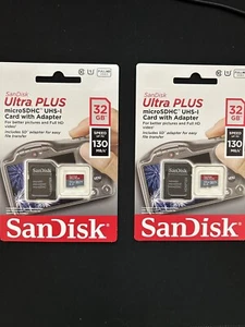 New Sandisk Ultra Plus 32gb Micro SDHC Card With Adapter Lot Of 2 - Picture 1 of 4