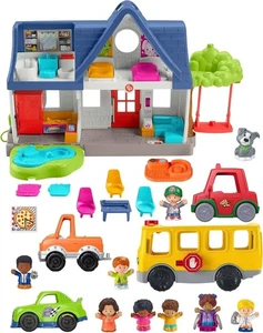 Fisher-Price Little People Spielhaus & Schulbus 8 Figuren Fahrzeuge Geschenkset - Bild 1 von 6