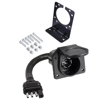 Flat 4 Pin to 7 Way Blade RV Trailer Plug Adapter Truck Light Wire Connector - Image 1 of 4