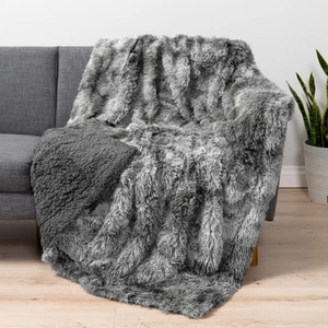 PAVILIA Soft Fluffy Faux Fur Throw Blanket Twin Tie Dye Grey Shaggy Furry Warm S - Picture 1 of 10