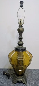 Vintage Amber Pressed Glass w Square Panels Tapered Lamp MCM | M.C. Co 1950s/60s - Picture 1 of 19