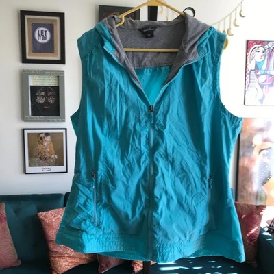 Chaleco de nailon con capucha frontal cremallera completa azul brillante EDDIE BAUER talla XL Foto 1 de 3