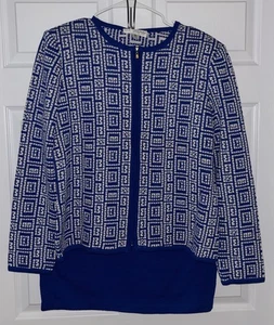 St. John Collection Suit Womens Blazer Skirt Blue Santana Knit Jacket Set Sz 12 - Picture 1 of 6