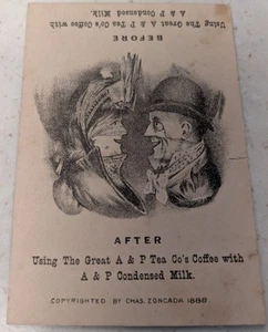 1888 VICTORIAN TRADE CARD A&P CONDENSED MILK. UNIQUE TRICK CARD BEFORE / AFTER - Picture 1 of 2