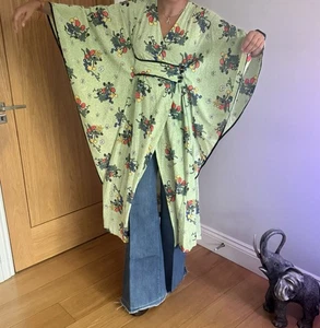 Vintage 70er Kimono Kleid Norman Hartnell grün Wickel Boho Hippie Statement - Bild 1 von 22