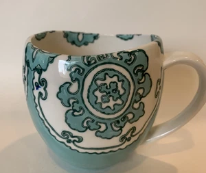 Anthropologie GLORIOSA Light Green Moroccan Mandala Freeform Mug Cup Euc
