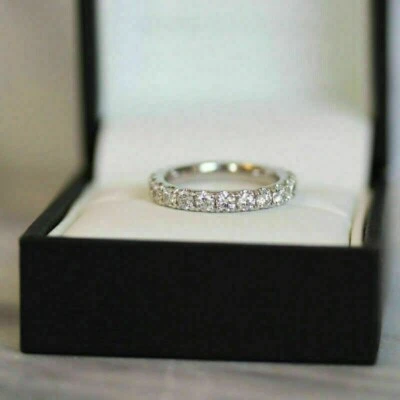2CT Round Cut VVS1 Moissanite Full Eternity Wedding Band 14K White Gold Plated - Image 1 of 4
