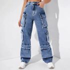 Women's Classic Jeans Overalls High-Waisted Pocket Pants Loose Casual Pants