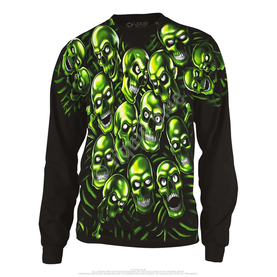 JUICY J STAY FLY-SKULL PILE-GLOWS IN DARK-Long Sleeve 2 Sided SHIRT S,M,L,XL,XXL - Image 1 of 4